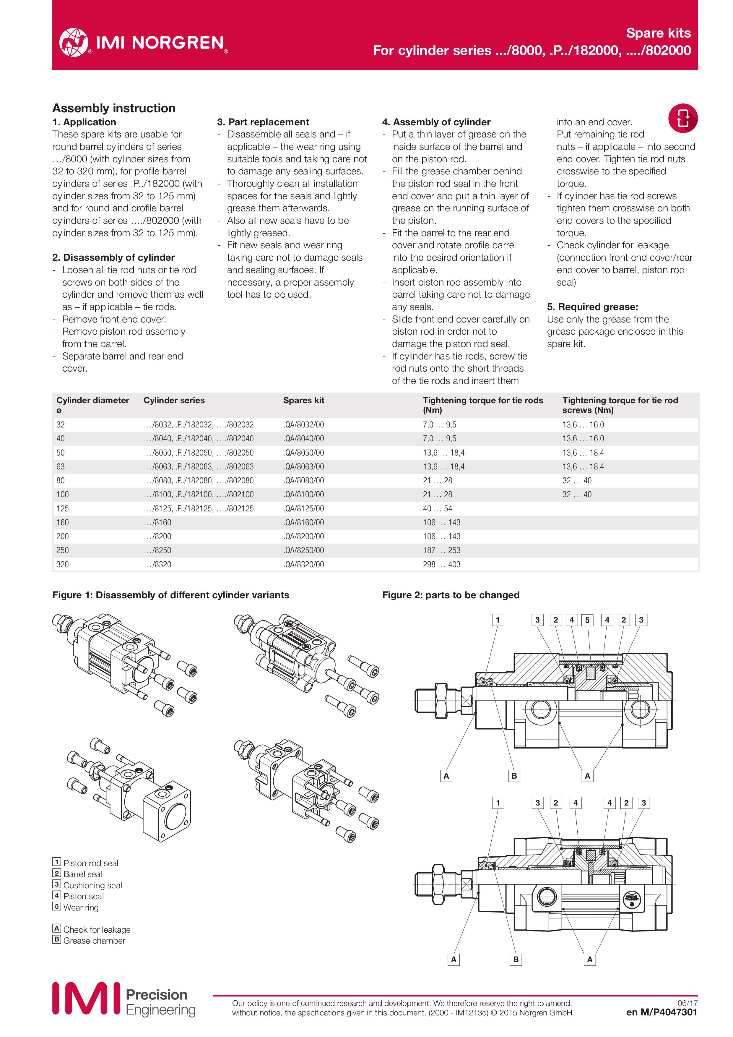 Seal Kit For Cylinder Norgren QA/8125/00